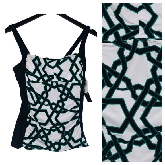 Alex Marie Other - Alex Marie 10 Medium Swimsuit Top Tankini Geometric White Green Black